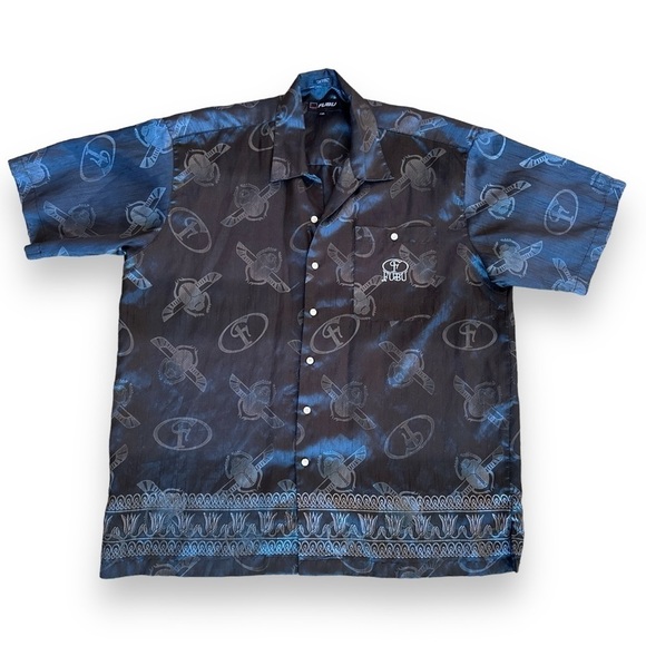 FUBU Silver Black with Silver Gray Novelty Men Casual Shirt Beetle Button Up XXL - Picture 1 of 8